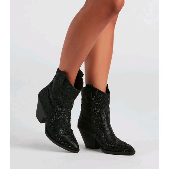 Fereuer Shoes - Women's Bling Rhinestone Crystal Cowboy Cowgirl Western Ankle Boot SZ 5.5